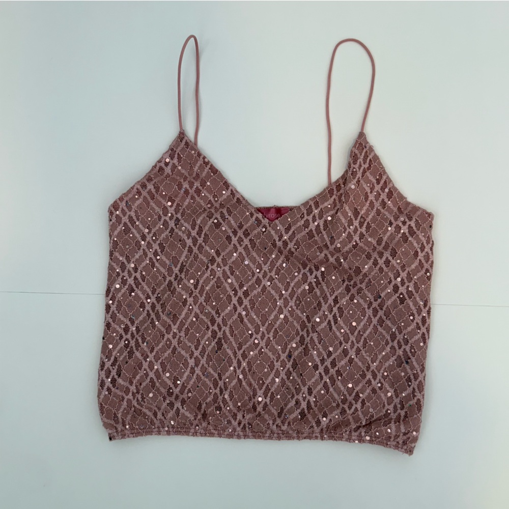 Pink Sequin Fitted Crop Camisole
